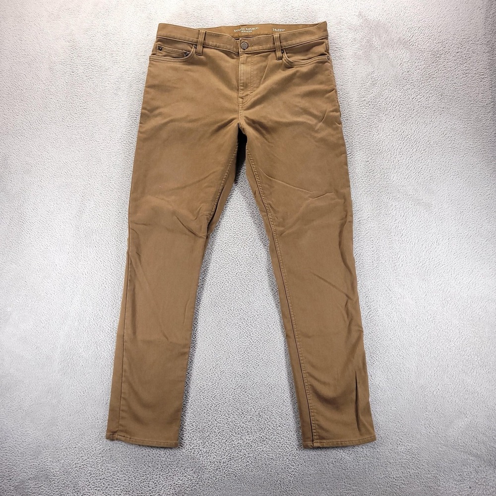 Banana Republic Jeans Mens 34x32 Brown Traveler Slim Fit Stretch‎ Tapered Denim